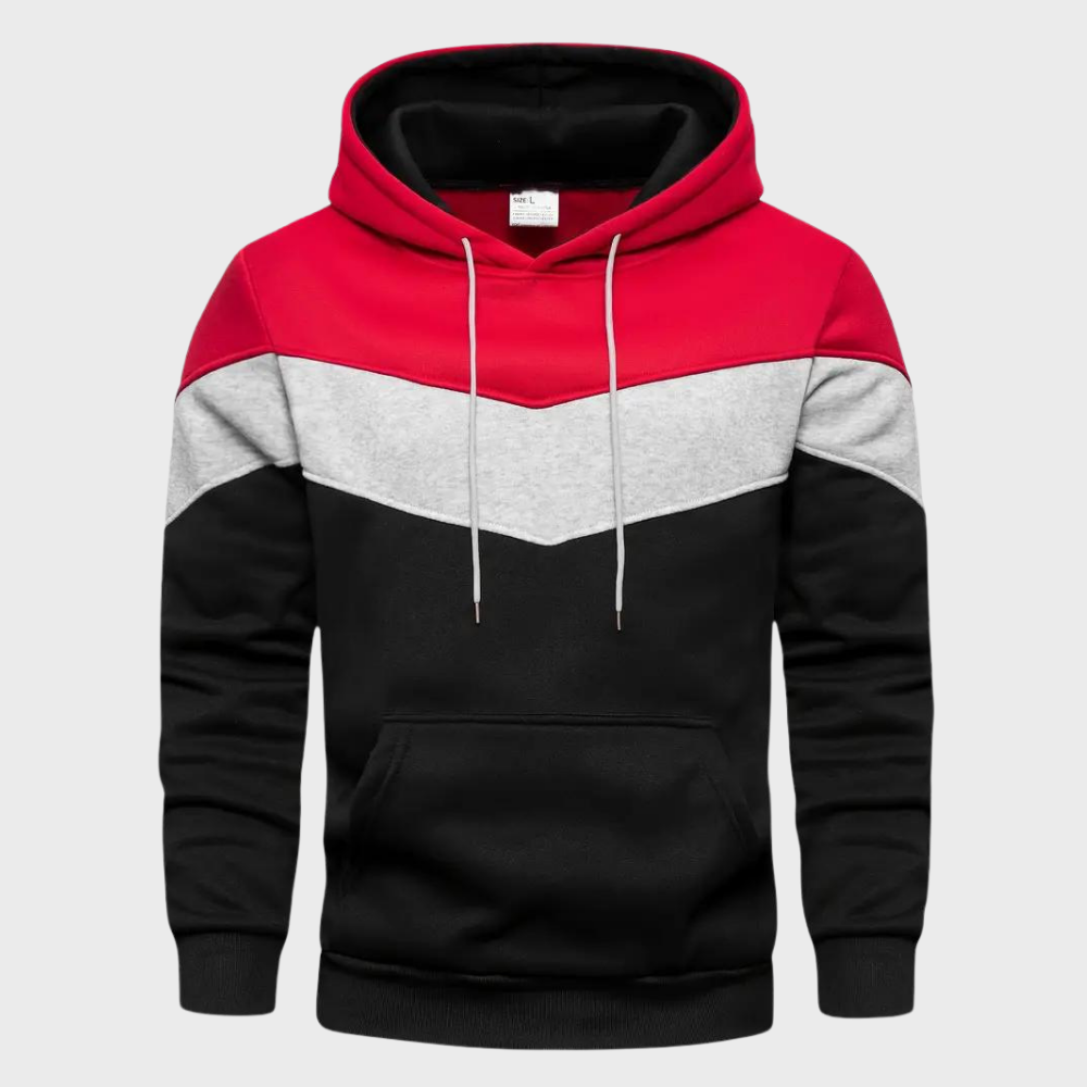 Herensweater met capuchon en driekleurige strepen