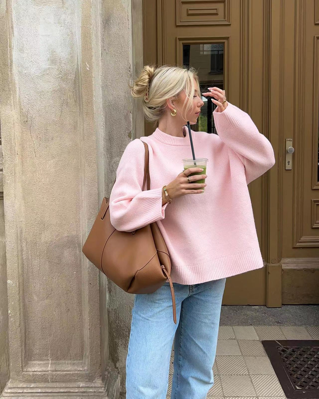 Comfortabel Basic Trui Roze Dames