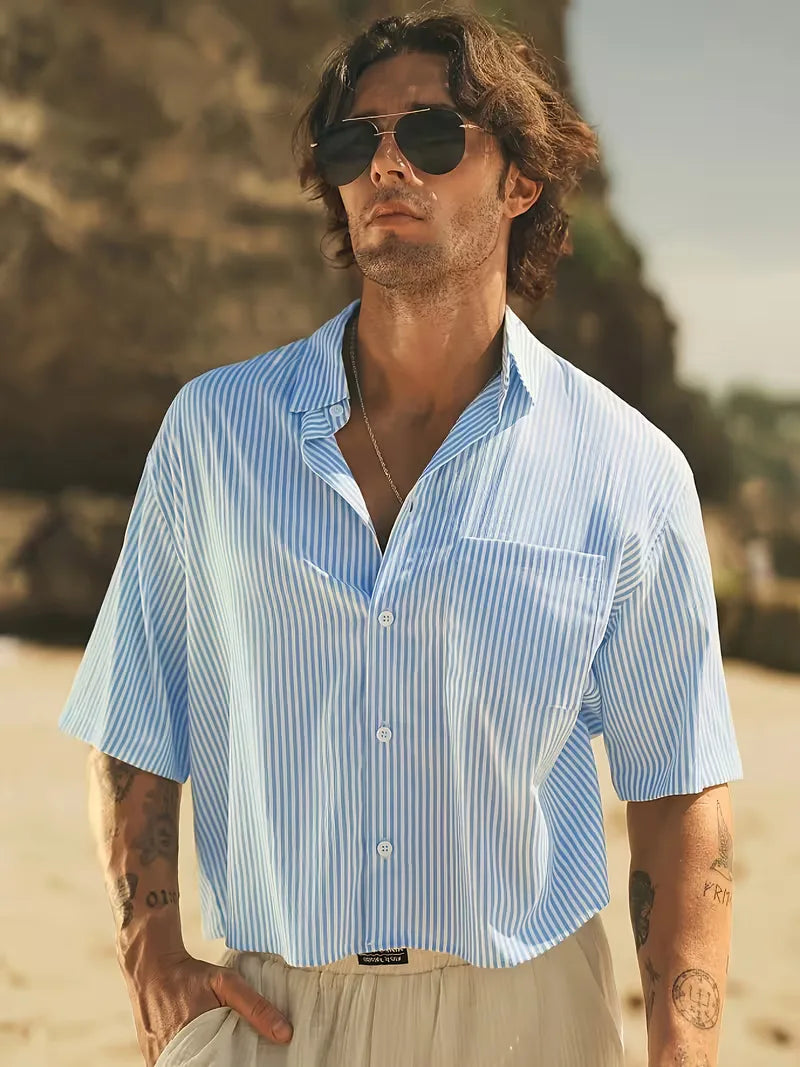 Overhemd Heren Korte Mouw | Blauw-Wit Gestreept & Zomers Relaxed