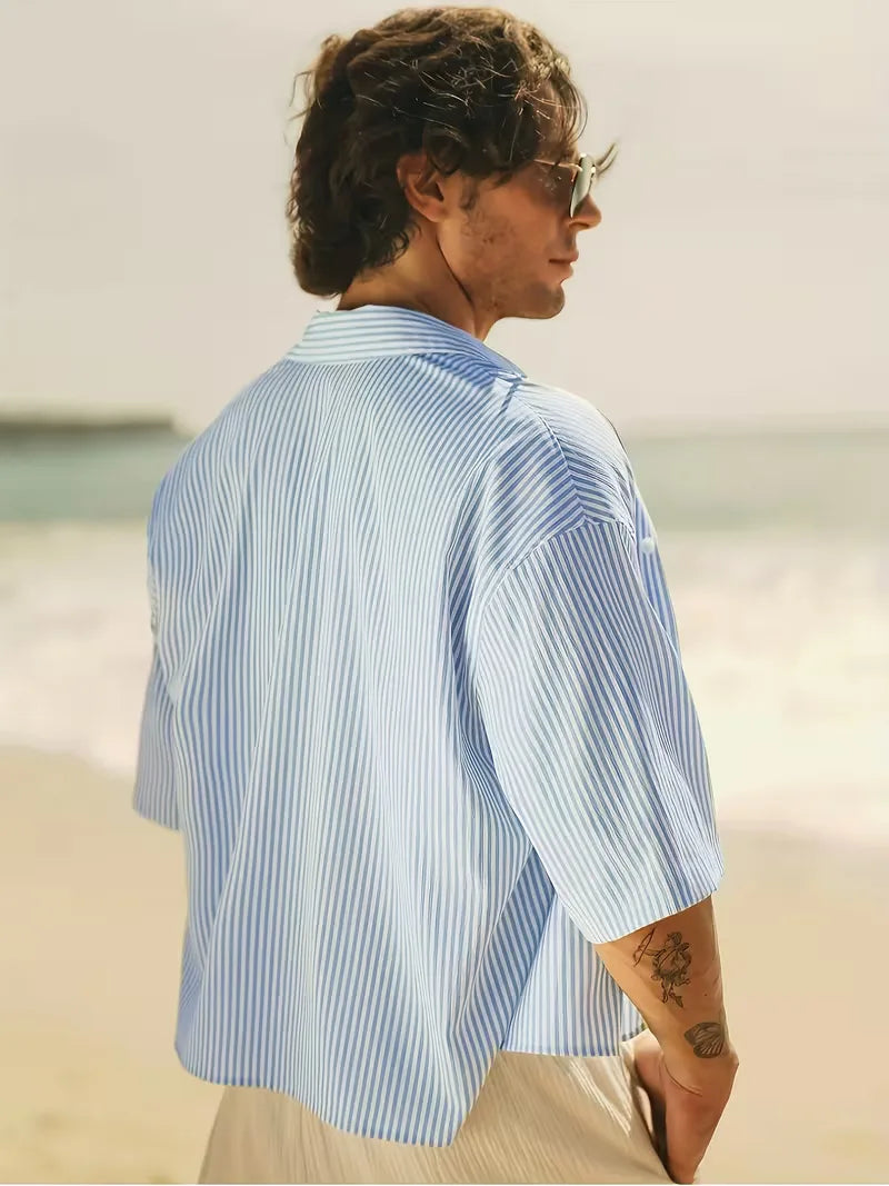 Overhemd Heren Korte Mouw | Blauw-Wit Gestreept & Zomers Relaxed