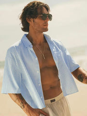 Overhemd Heren Korte Mouw | Blauw-Wit Gestreept & Zomers Relaxed