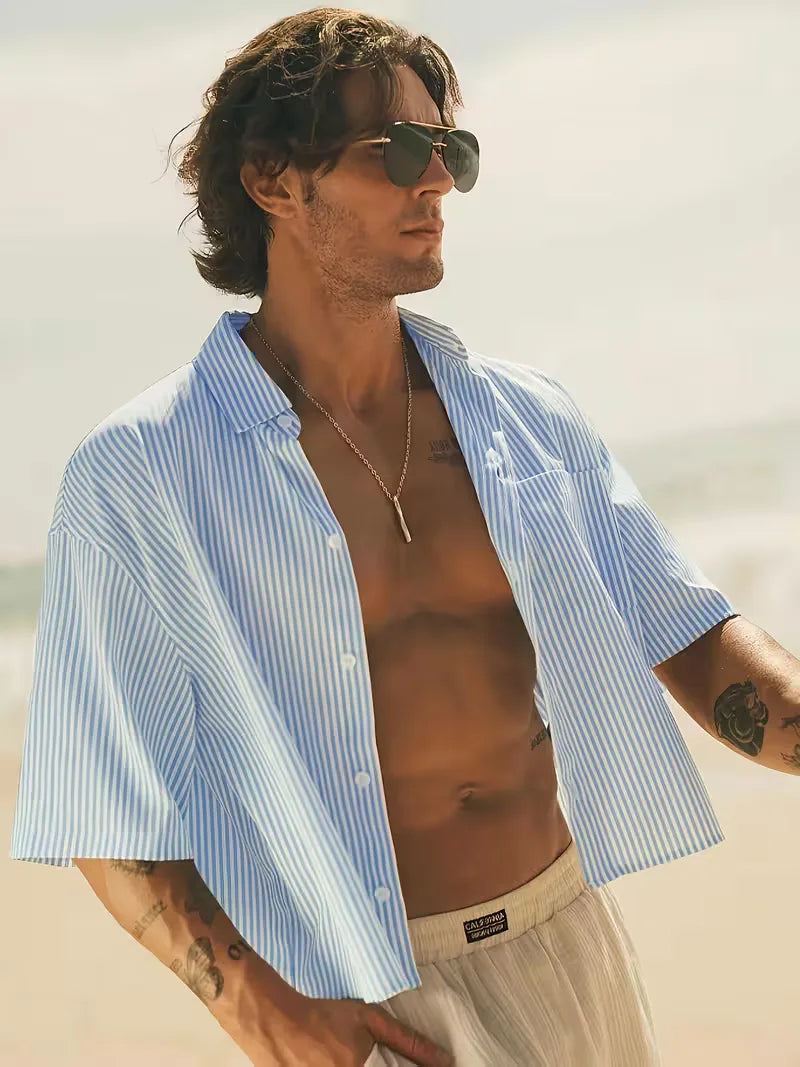 Overhemd Heren Korte Mouw | Blauw-Wit Gestreept & Zomers Relaxed