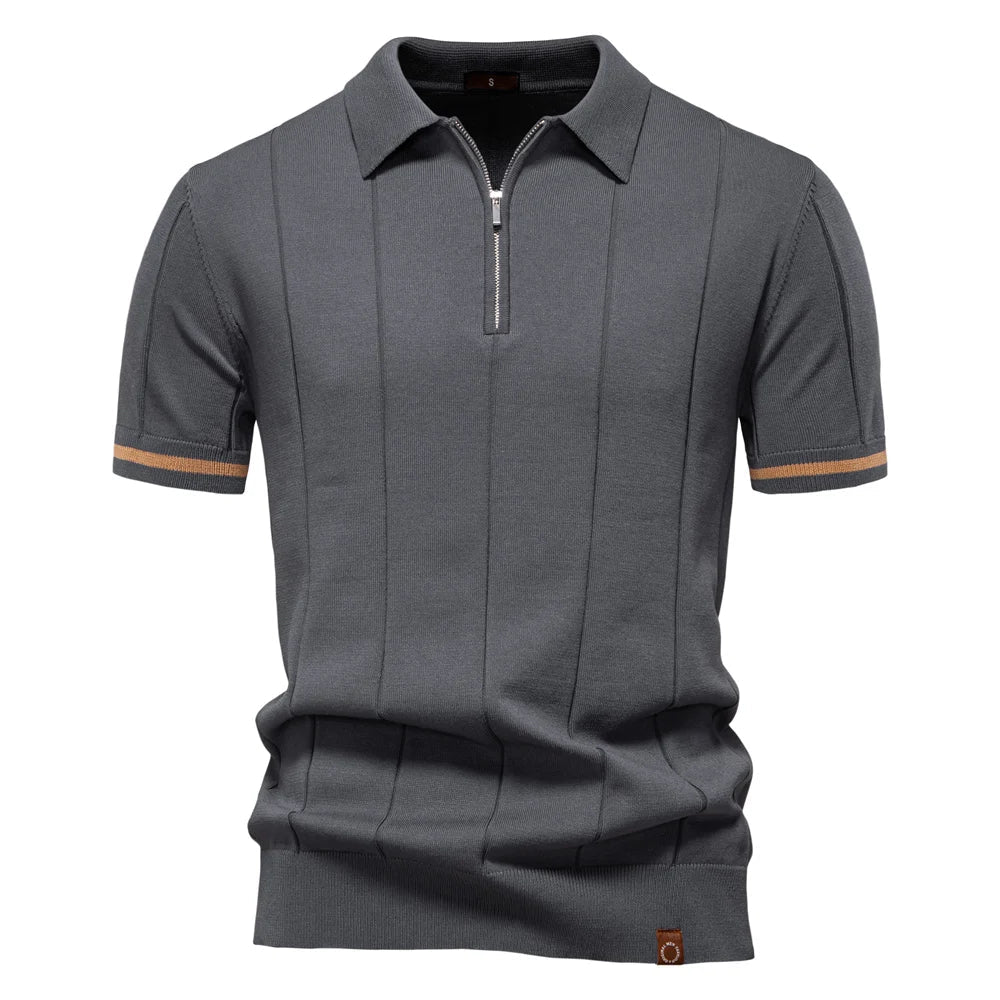 Polo Shirt Heren | Gebreid met Ritssluiting & Verticale Lijnen