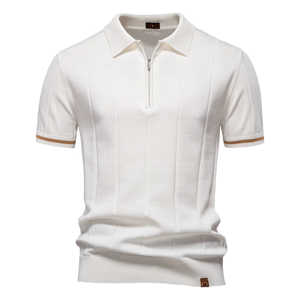 Polo Shirt Heren | Gebreid met Ritssluiting & Verticale Lijnen