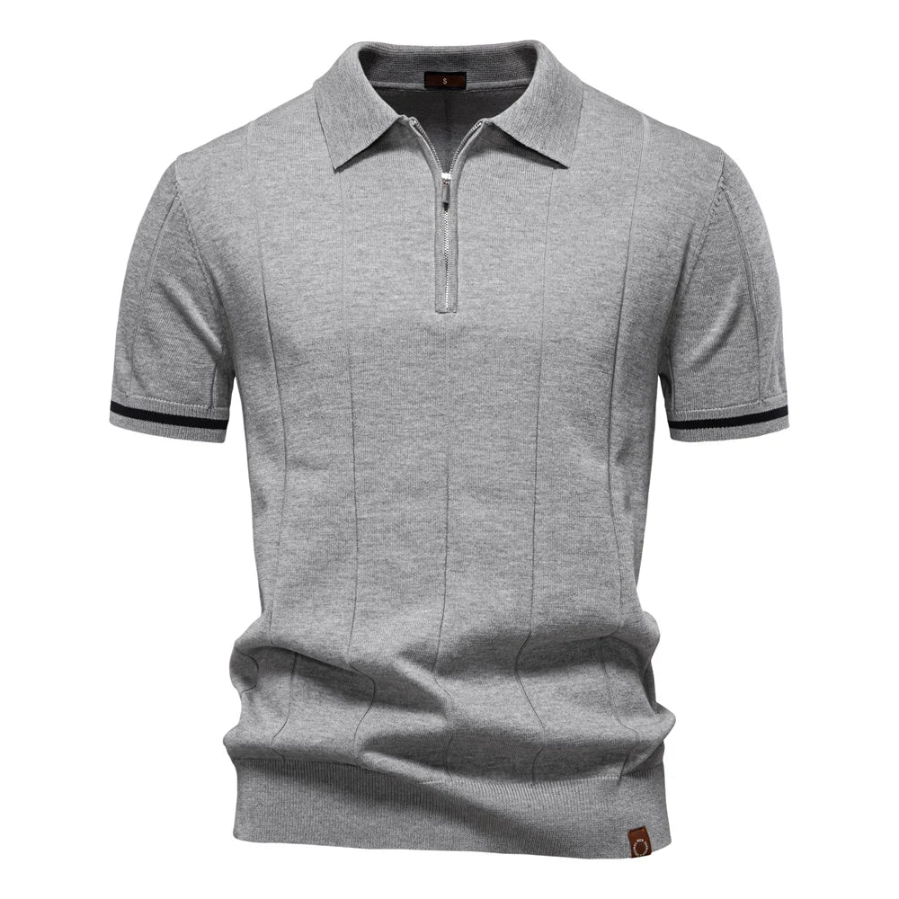 Polo Shirt Heren | Gebreid met Ritssluiting & Verticale Lijnen