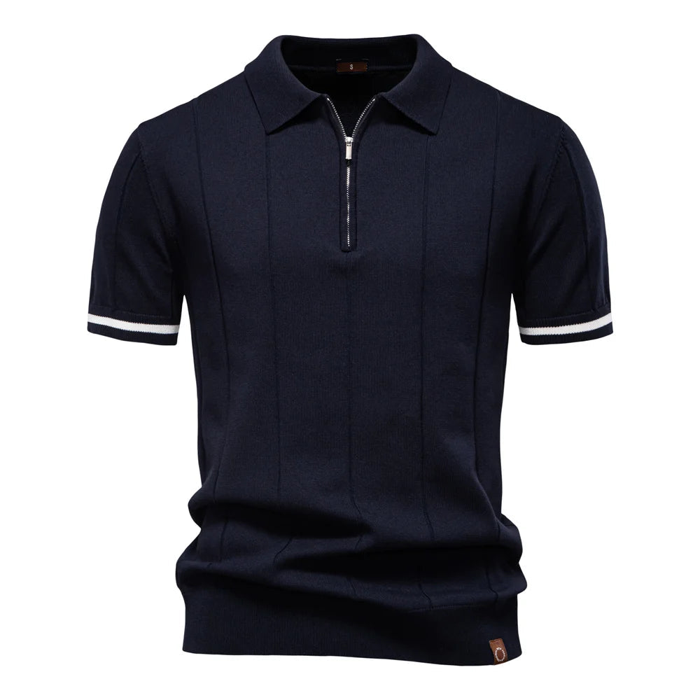 Polo Shirt Heren | Gebreid met Ritssluiting & Verticale Lijnen