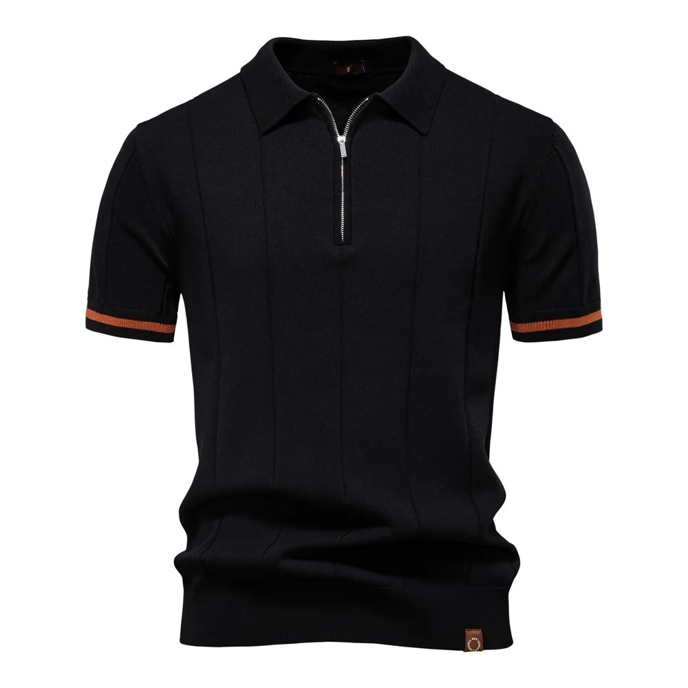 Polo Shirt Heren | Gebreid met Ritssluiting & Verticale Lijnen