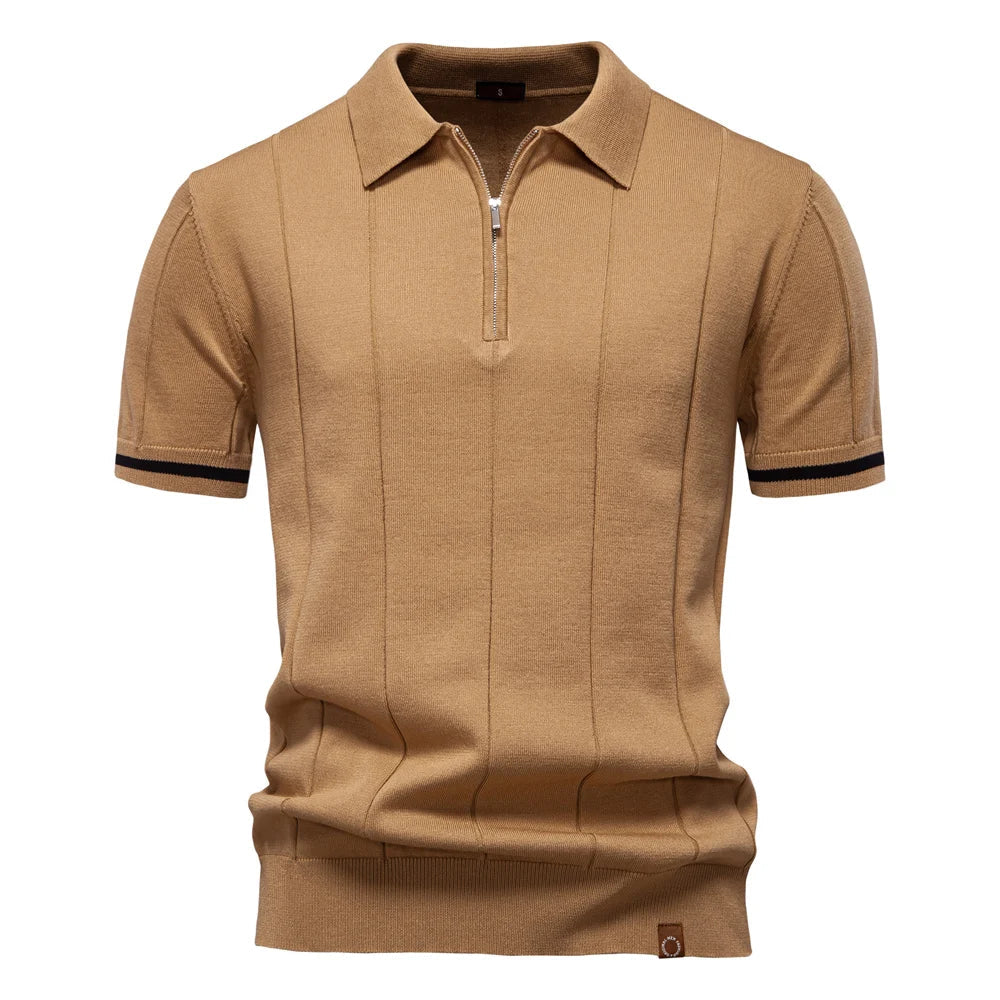 Polo Shirt Heren | Gebreid met Ritssluiting & Verticale Lijnen