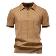 Polo Shirt Heren | Gebreid met Ritssluiting & Verticale Lijnen