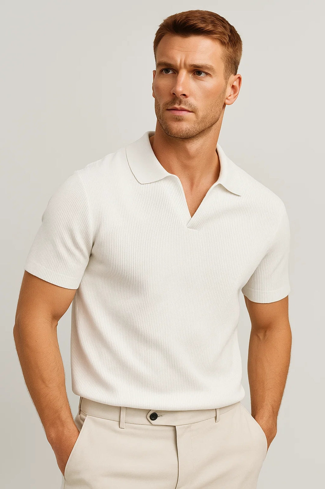 Polo Shirt Heren | Slim Fit met Open Kraag & Gebreide Structuur