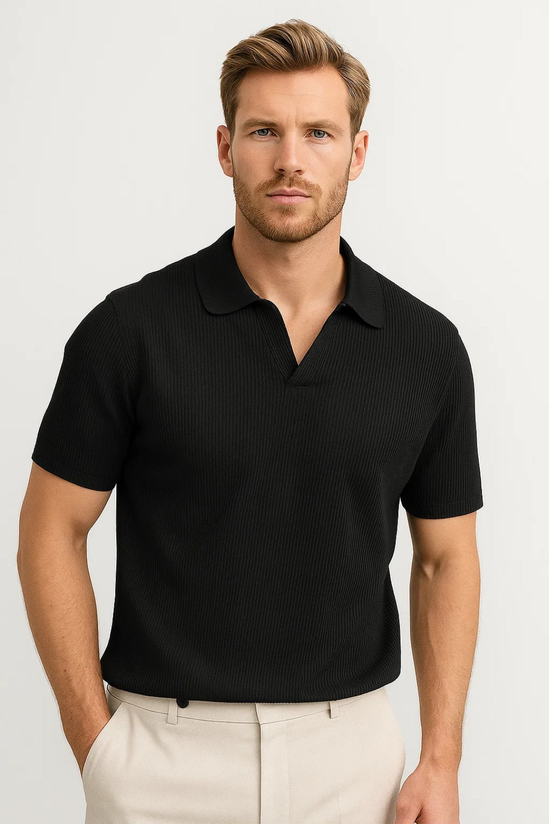 Polo Shirt Heren | Slim Fit met Open Kraag & Gebreide Structuur