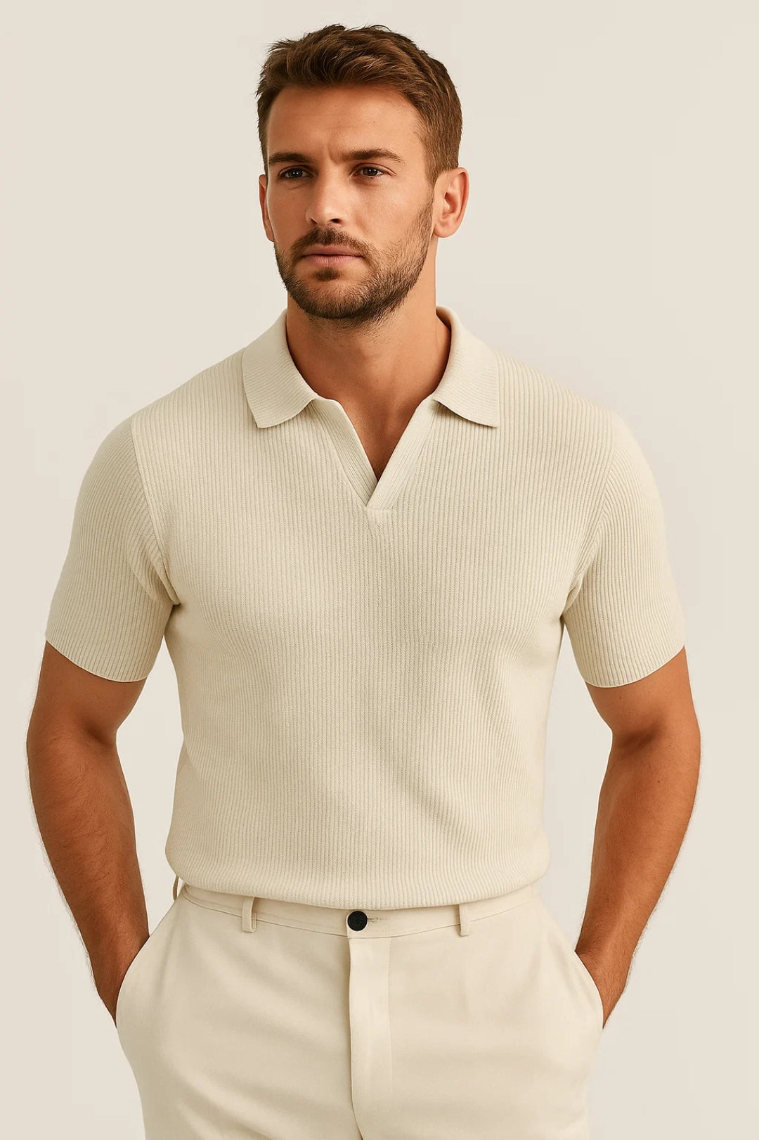 Polo Shirt Heren | Slim Fit met Open Kraag & Gebreide Structuur