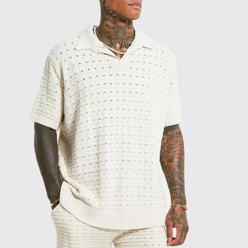 Poloshirt Heren | Gebreid Open-Knit Texture & V-hals Kraag