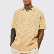 Poloshirt Heren | Gebreid Open-Knit Texture & V-hals Kraag