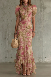 Roselique | Romantisch silhouet met bloemenprint – Maxi-jurk