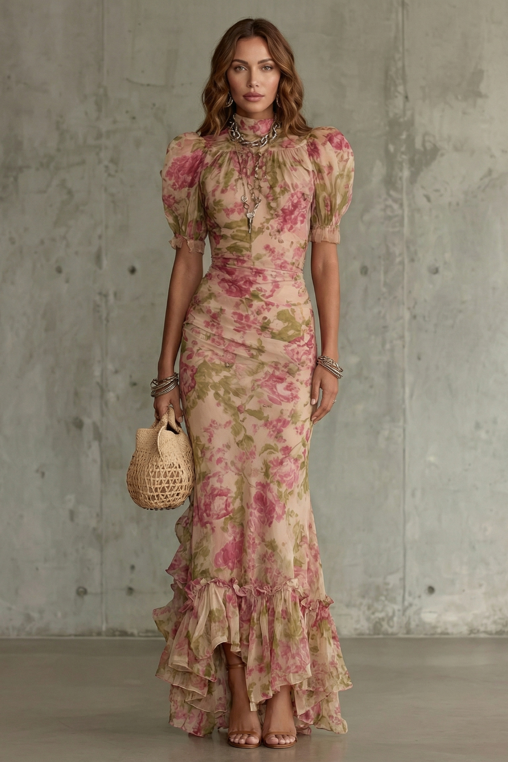 Roselique | Romantisch silhouet met bloemenprint – Maxi-jurk