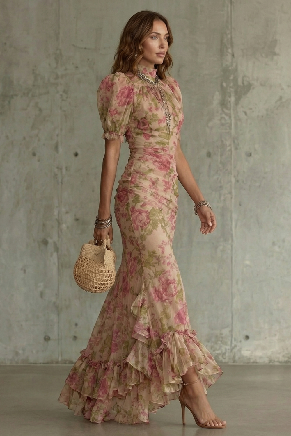 Roselique | Romantisch silhouet met bloemenprint – Maxi-jurk