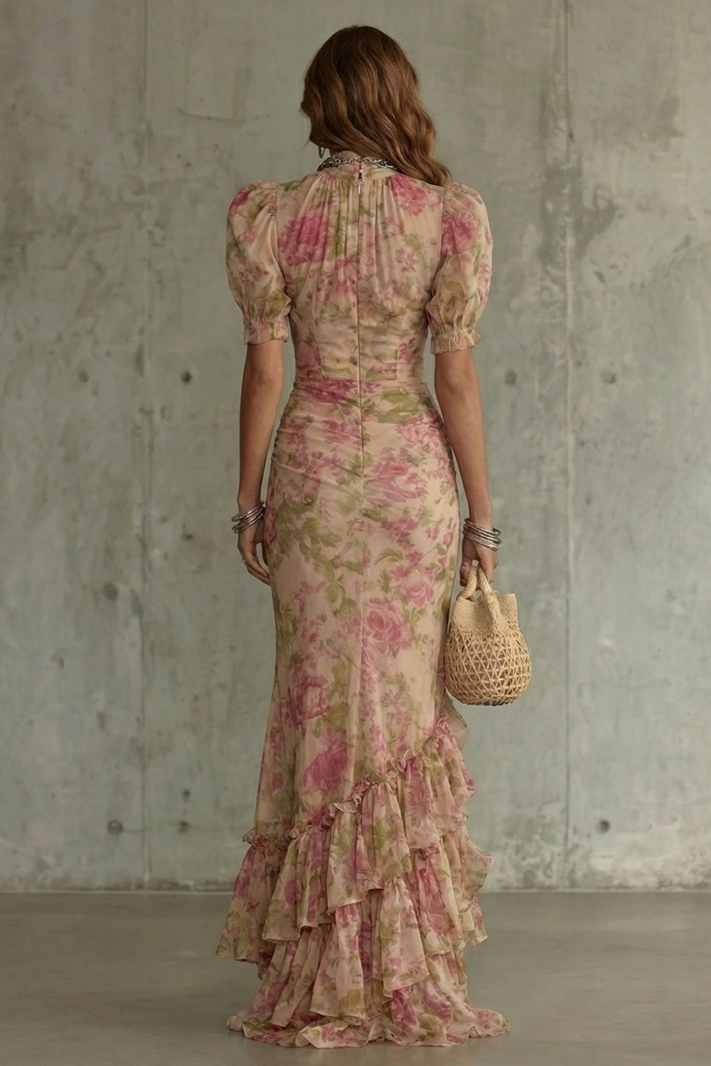 Roselique | Romantisch silhouet met bloemenprint – Maxi-jurk