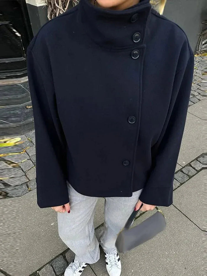 Korte Damesjas Met Opstaande Kraag