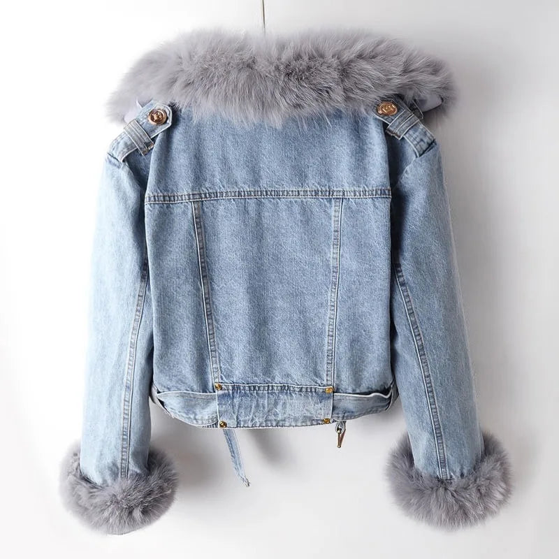 Margaux Luxe Gevoerde Foksbont Denim Jas
