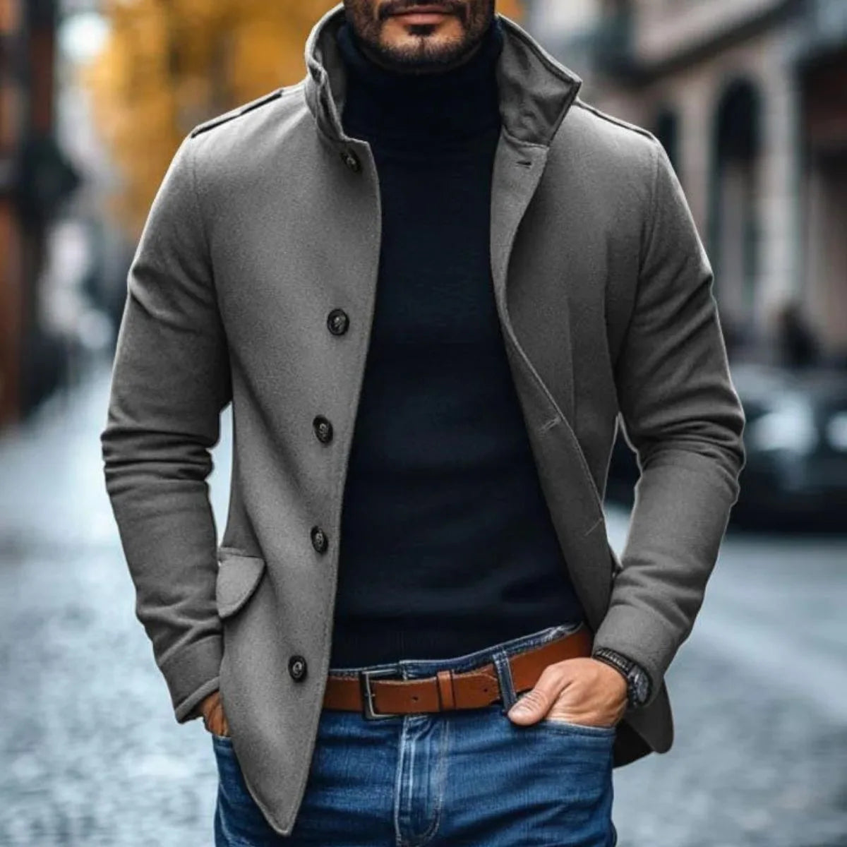 Tommy | Slim fit jas met opstaande kraag en knoopsluiting