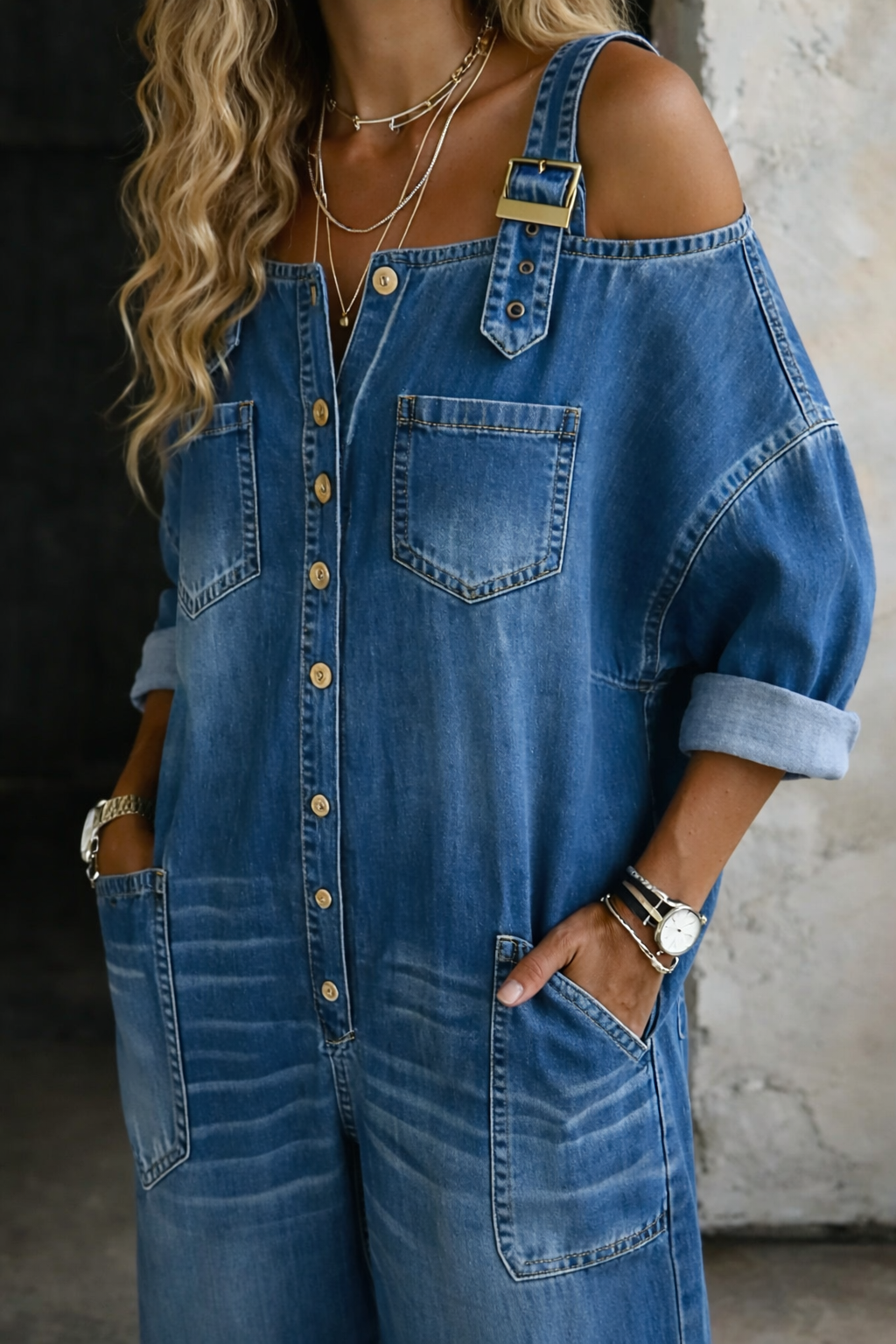 Demi | Spijkerjumpsuit met blote schouders