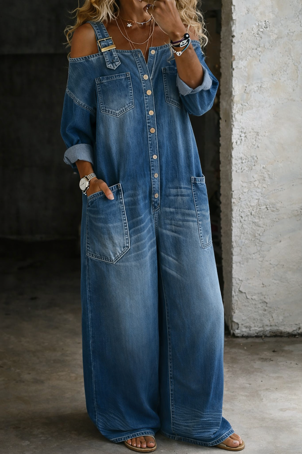 Demi | Spijkerjumpsuit met blote schouders