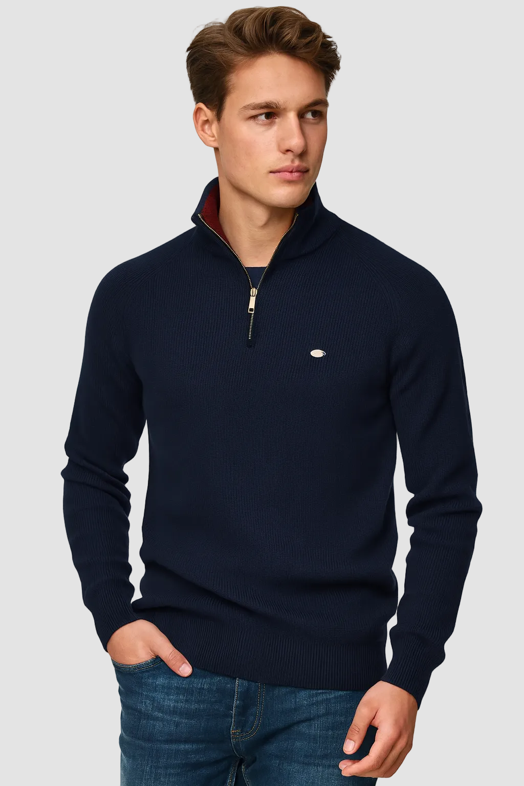 Ribgebreide Half-Zip Trui Heren Opstaande Kraag