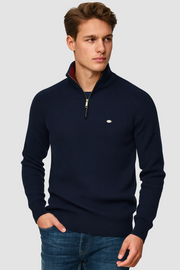 Ribgebreide Half-Zip Trui Heren Opstaande Kraag