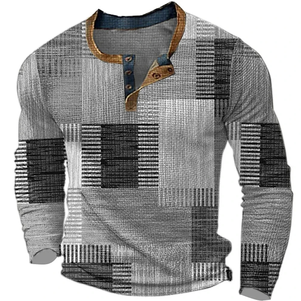 Sweatshirt Heren | Knoopkraag & Patchwork Look