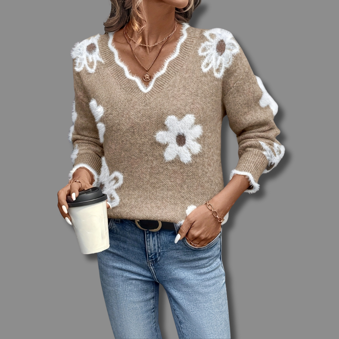 SOFIA – FLORAL KNIT V-HALS TRUI