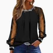 Top Dames | Mesh Mouwen & Glamoureuze Strass Details