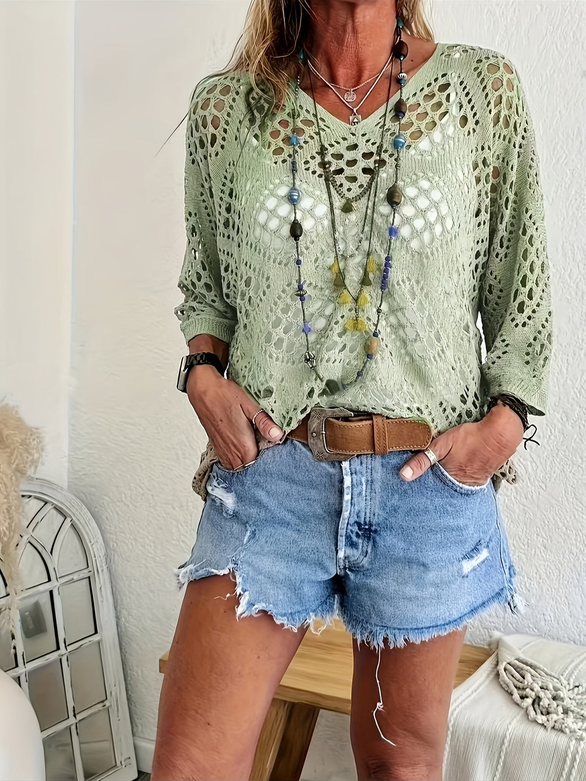 Trui Dames Opengewerkt | V-hals & Ademend Comfort