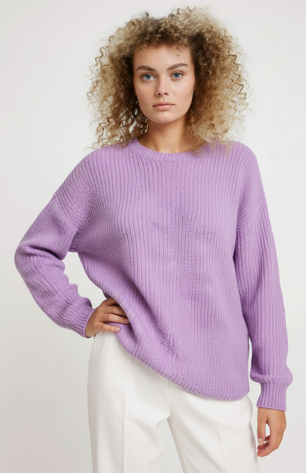 Trui Dames | Oversized Ronde Hals met Geribde Structuur