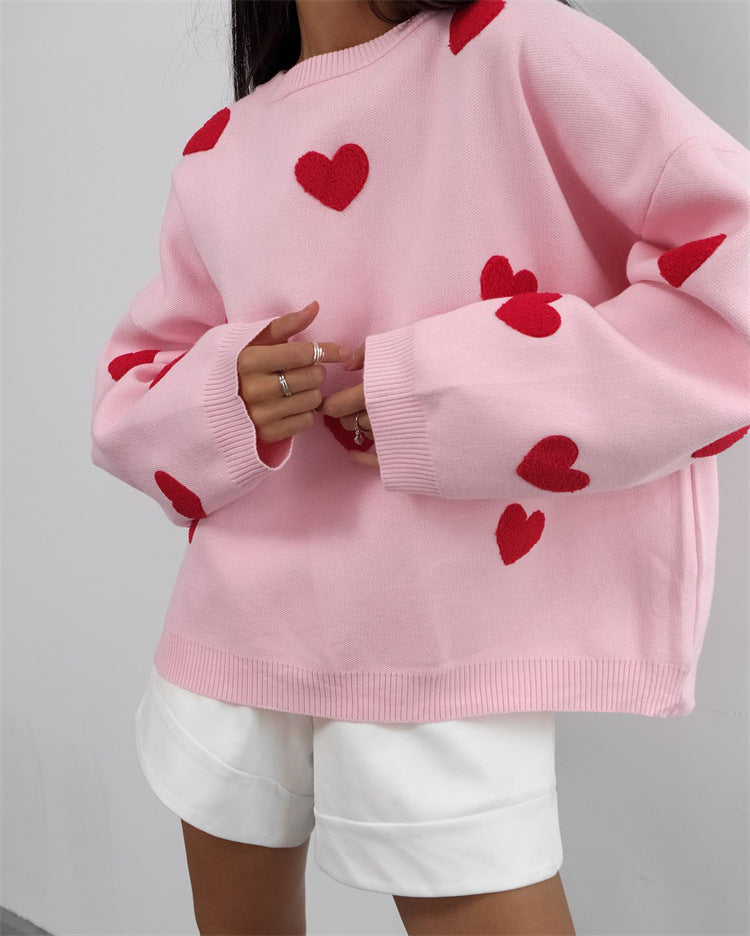 Trui Dames met Hartmotief | Warm & Losse Pasvorm
