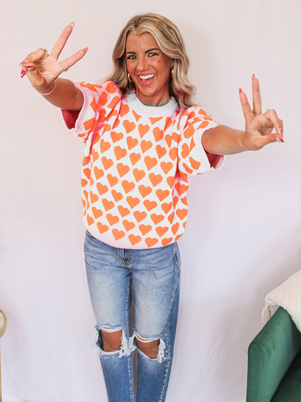 Trui Dames met Hartprint | Korte Mouw & Comfortabele Pasvorm