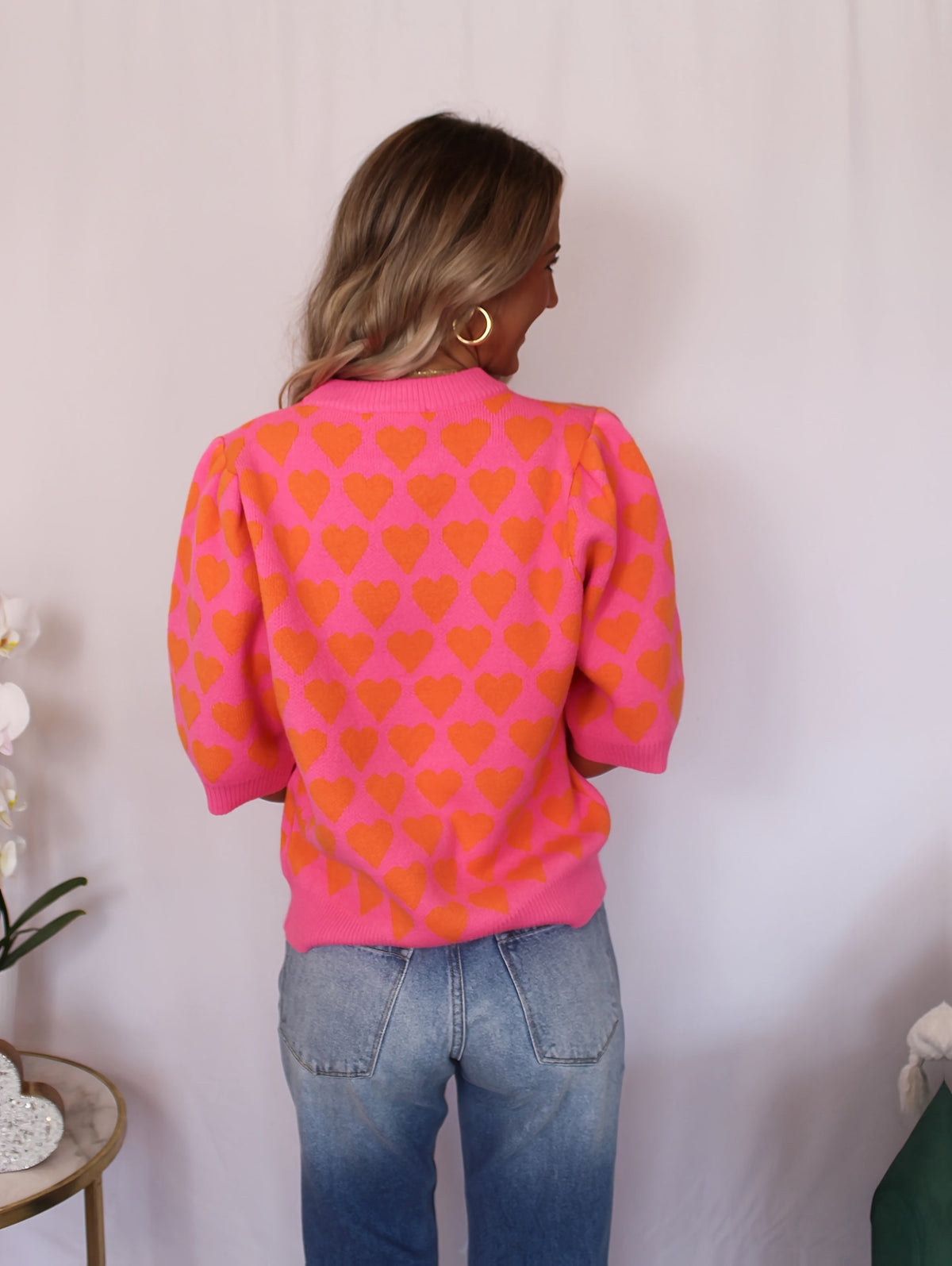 Trui Dames met Hartprint | Korte Mouw & Comfortabele Pasvorm