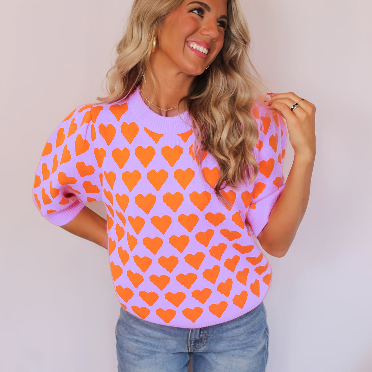 Trui Dames met Hartprint | Korte Mouw & Comfortabele Pasvorm