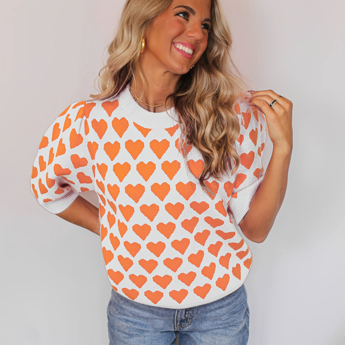 Trui Dames met Hartprint | Korte Mouw & Comfortabele Pasvorm