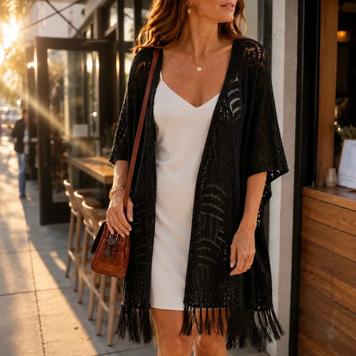 Solenne – Oversized Haakfranje Kimono Cardigan voor Vrouwen