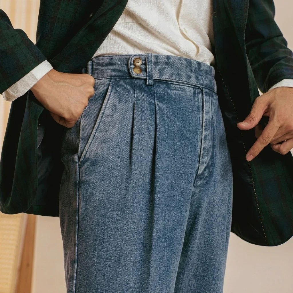 Lorenzo Geplooide Denim Broek