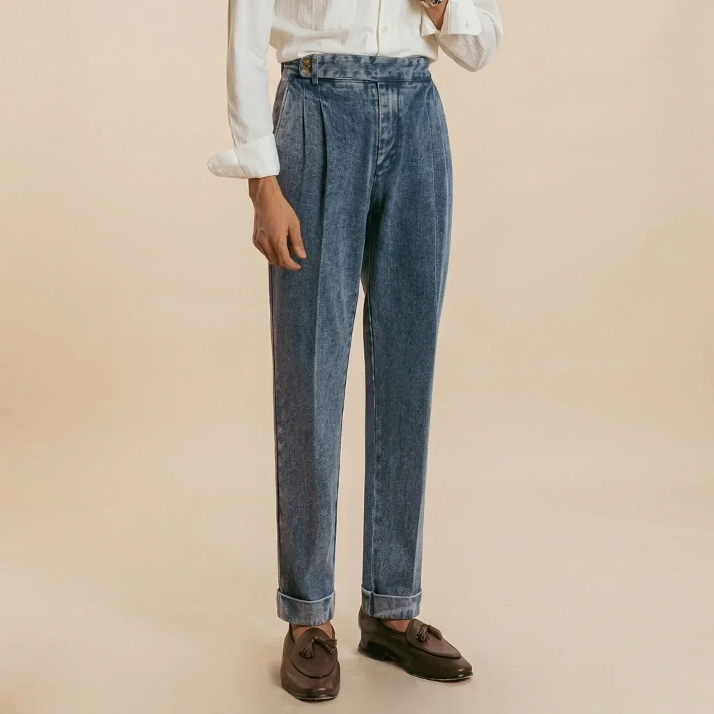 Lorenzo Geplooide Denim Broek