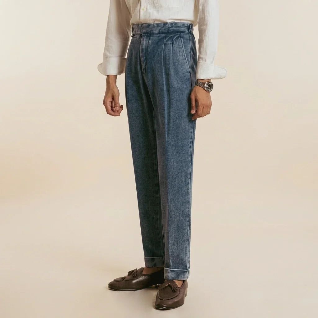Lorenzo Geplooide Denim Broek