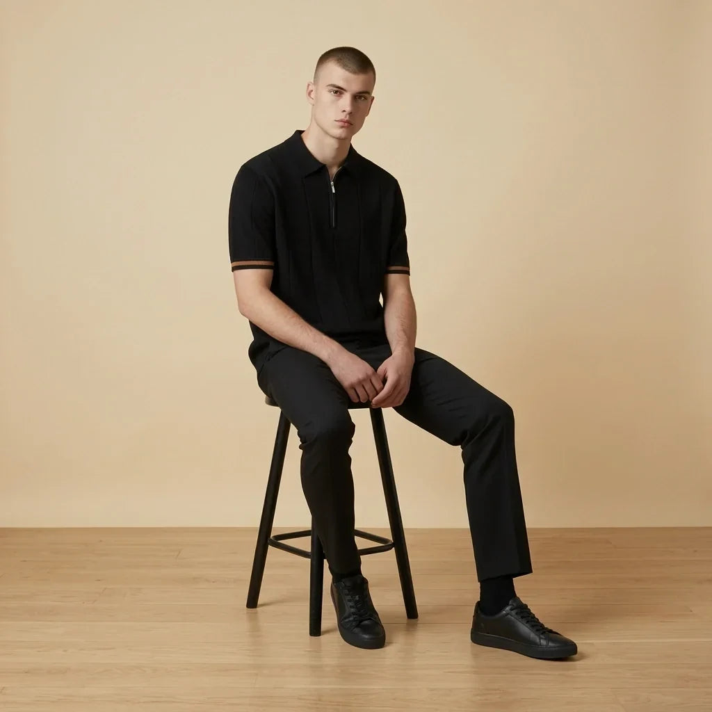 Amalfi Tipped Cuff Zip Polo