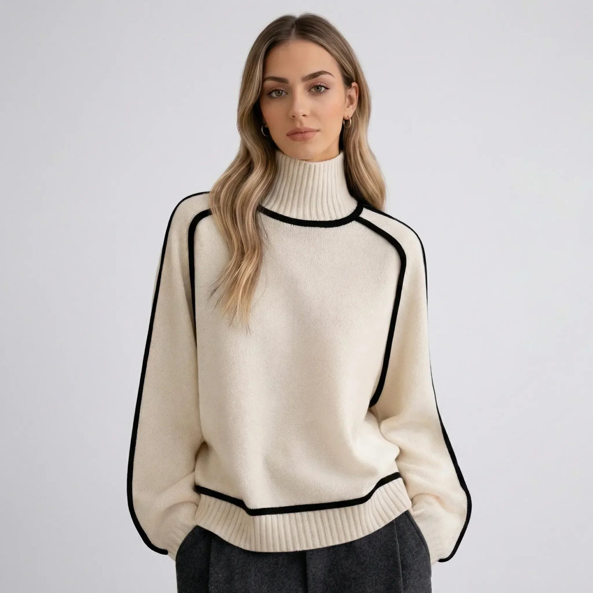 Dames Brei Sweater met Contrast Afwerking