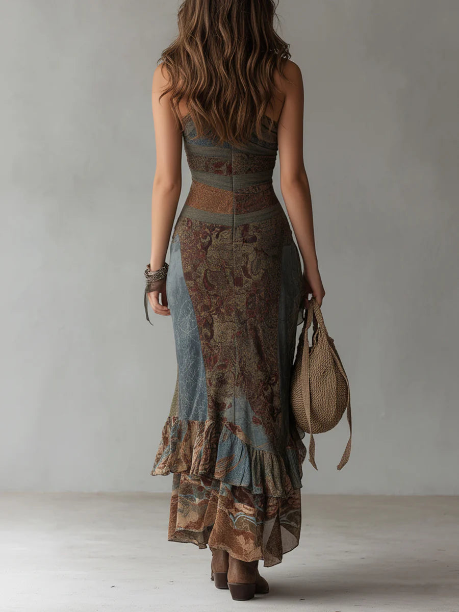 Zaya | Asymmetrische maxi-jurk met etnische print