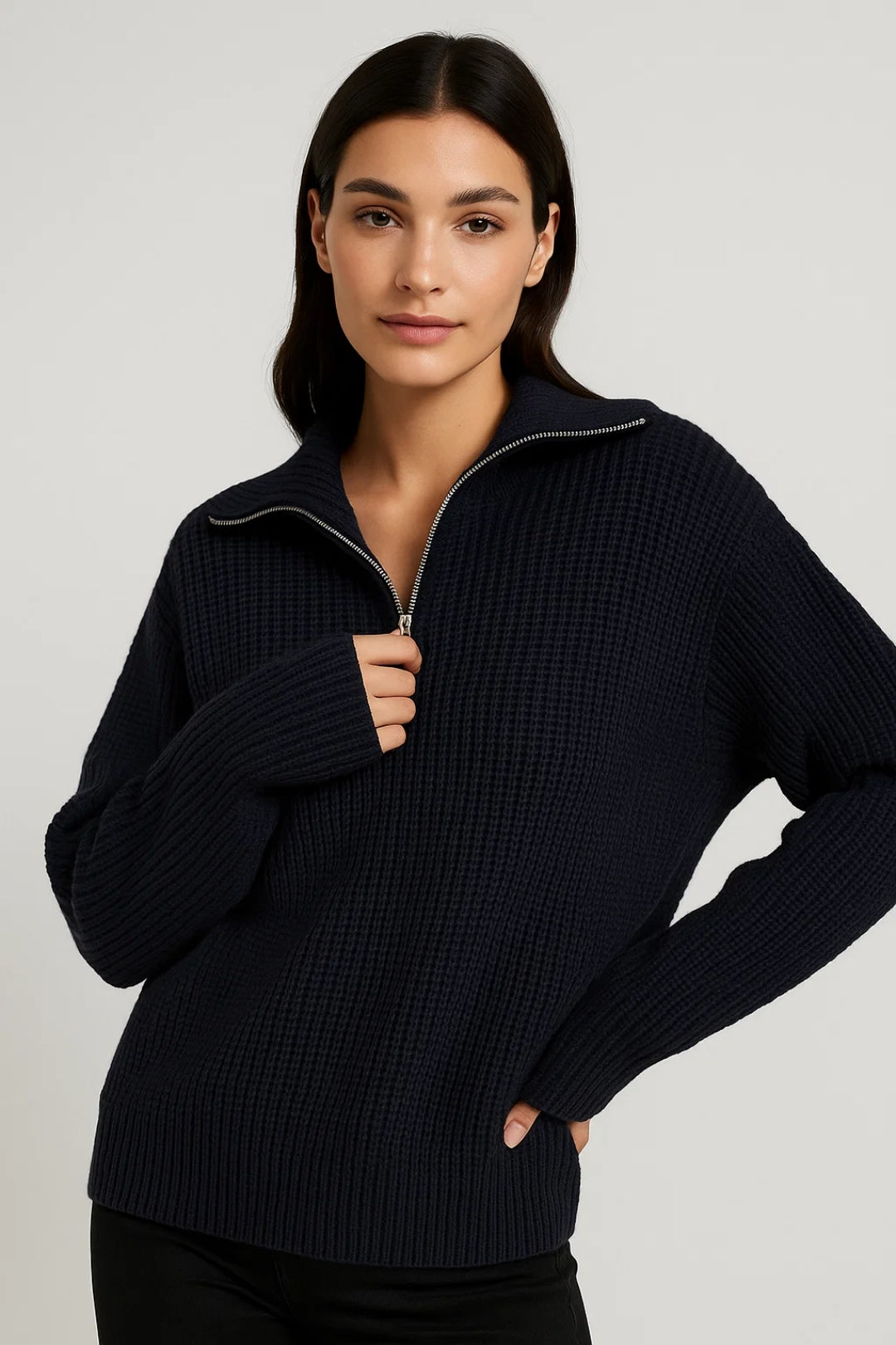 Zip Trui Dames | Ritskraag & Wafelstructuur