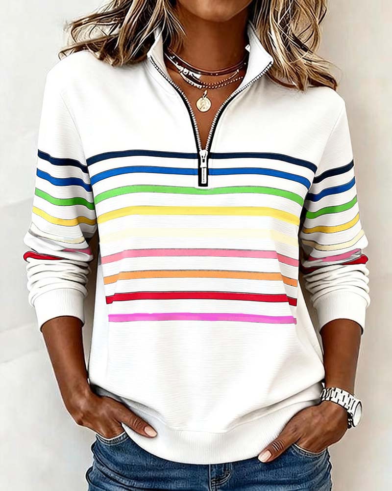 Viency | Regenbooggestreepte Zip-sweatshirt