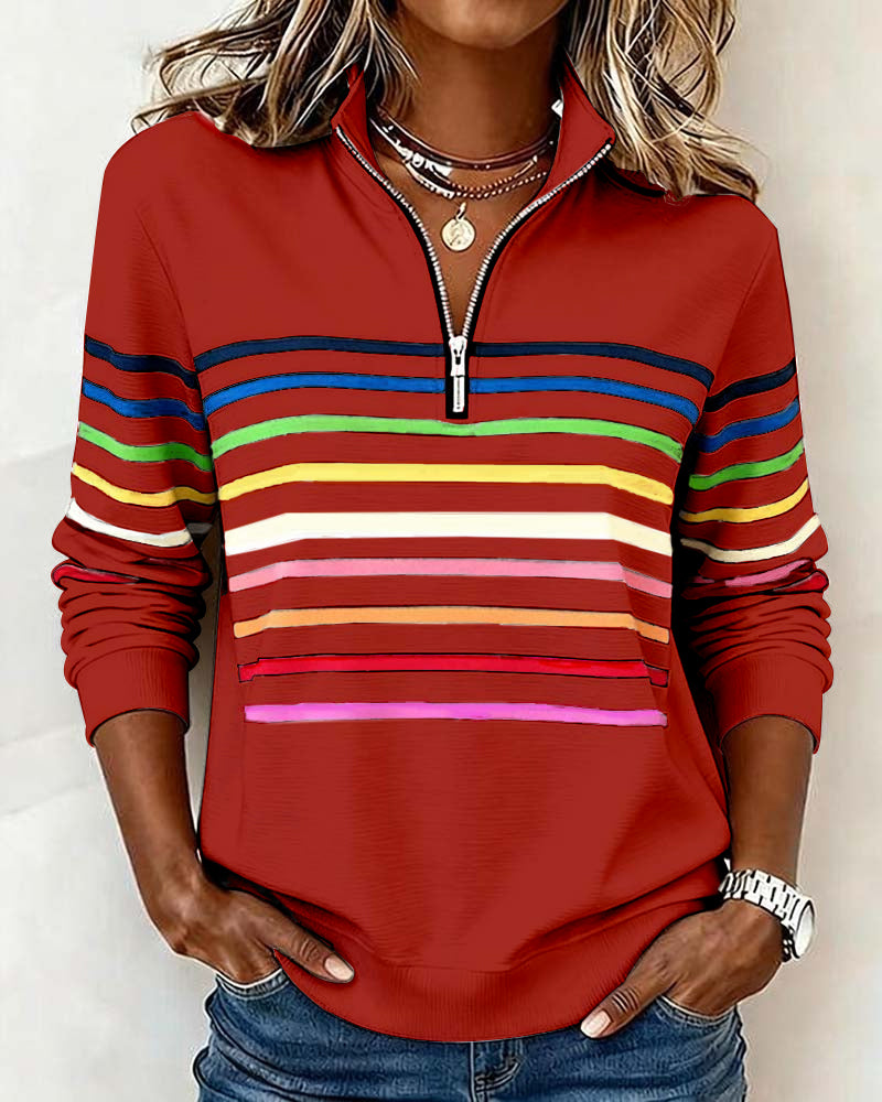 Viency | Regenbooggestreepte Zip-sweatshirt