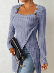 Julia - Trendy Geribbelde Asymmetrische Top